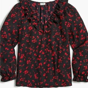 J. Crew Women's Black and Red Floral Top